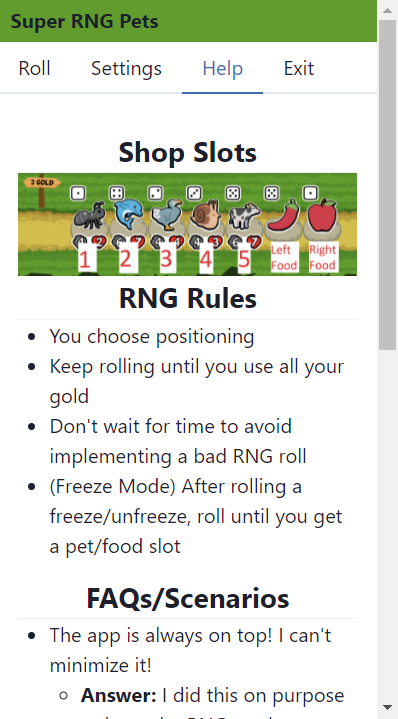 Super RNG Pets help screen photo